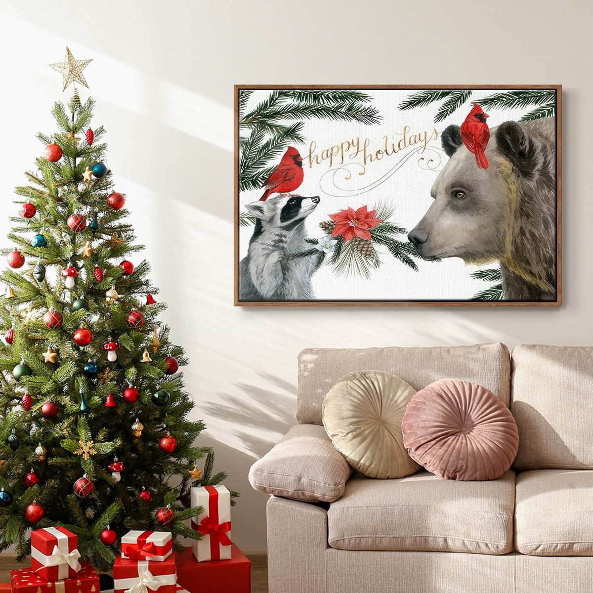Timberland Christmas Collection A - Framed Gallery Wrapped Holiday Canvas - 27 x 41 - Rosewood Frame