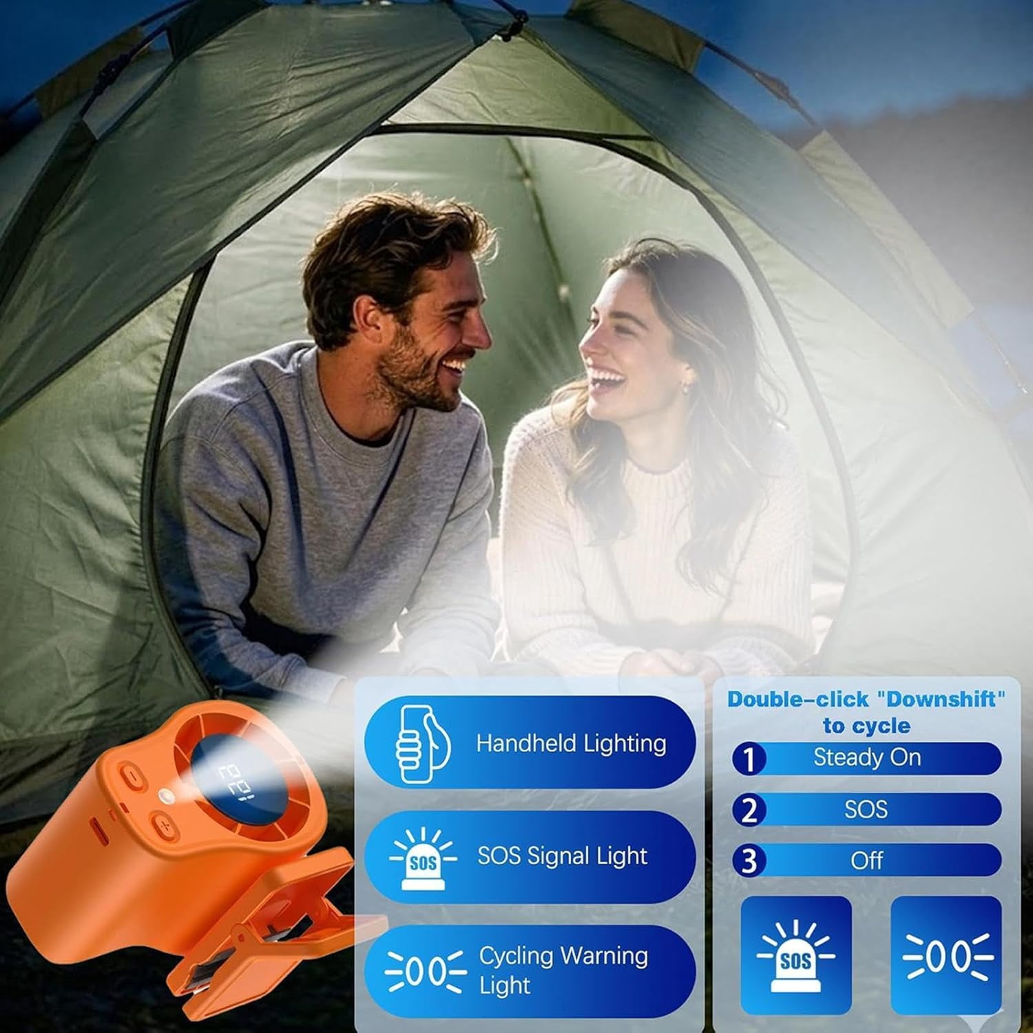 Car Fan , Clip On Low Noise LED Display , Clip On Fan - for Cycling Traveling Fishing Camping Beach Road Trip Jobsite Men Women Youth Teens