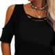 thumbnail image 3 of Camiseta de manga corta de color puro para mujer Blusa de manga corta de color liso transpirable holgada con hombros descubiertos, 3 of 6