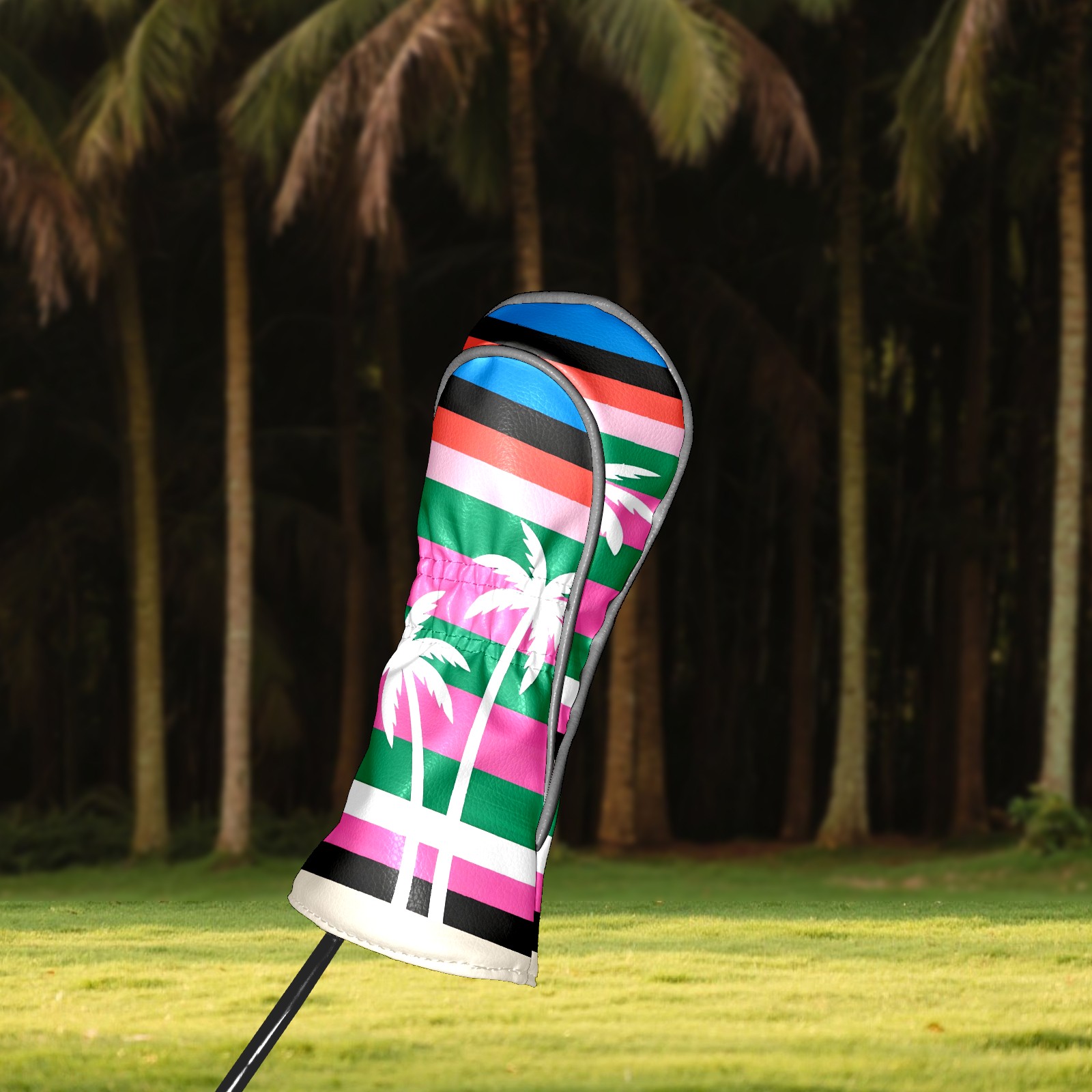 Golf Club Covers, Colorful Palm Tree Premium PU Leather Driver Hybrid Putter Head Covers with Velvet Lining, Waterproof Golf Gifts for Men Women