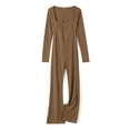 thumbnail image 3 of Franhais Women Flared Pants Jumpsuit Casual Slim Fit Solid Color Square Neck Long Sleeve Romper Clubwear Streetwear, 3 of 10