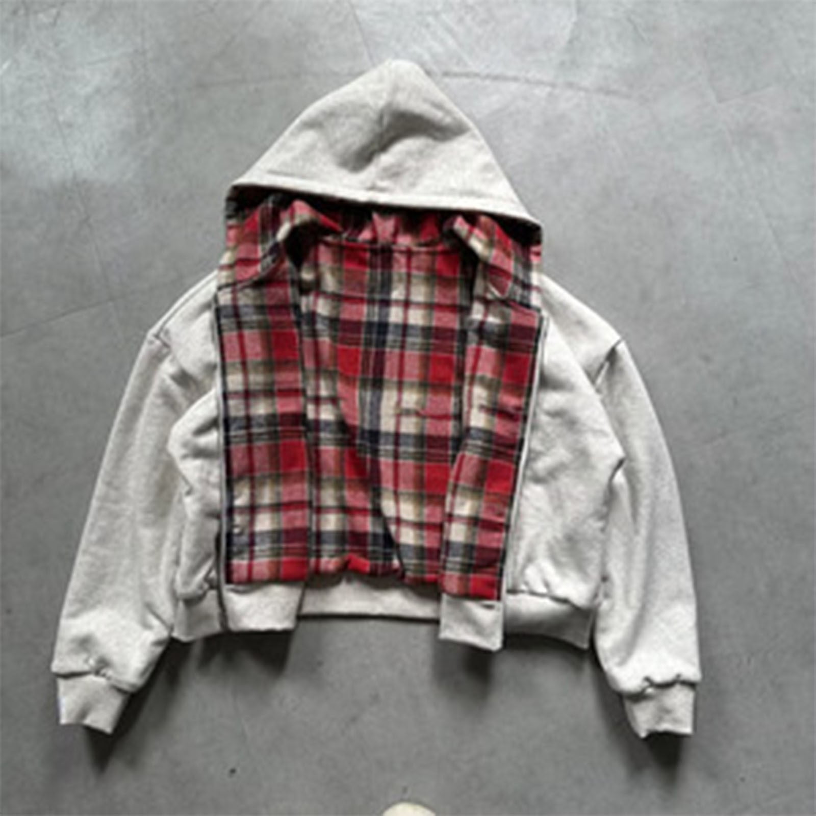 IWRICH Mens and Womens 20s Reversible Hoodies Plaid Preppy Hoodie Streetwear Vintage Zipper Hooded Sweatshirt XL