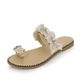 thumbnail image 2 of Women Flat Sandals,Sweet Cute Pearls Pineapple Sandals Clip Toe Flip Flops Boho Casual Flat Slippers Beach Shoes, 2 of 7