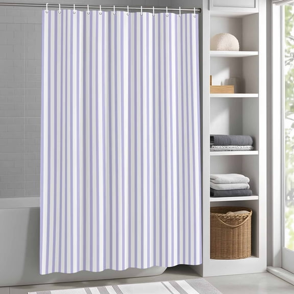 Minimalist Lavender Striped Shower Curtain for Bathroom, Modern Art Vertical Line Print Fabric Shower Curtain Set with Hooks, Waterproof Washable Bath Curtain for Bathroom Decor 72"x84"