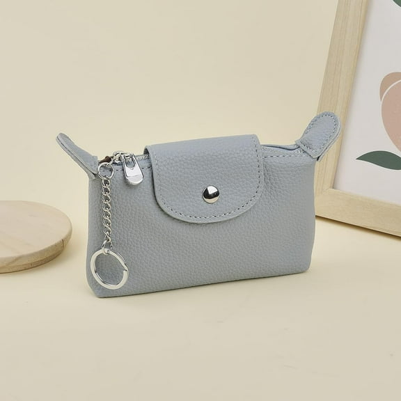 1Pc Leather Coin Purse Keychain Blue with Keyring 140mm for Women Men Small Wallet Pouch Accessory Aqua