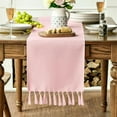 thumbnail image 2 of Sm:)e Pink Tassel Table Runner, 13x36 Inches, Boho Linen Blend Rustic Farmhouse Style, Holiday Wedding Party Kitchen Table Decor, 2 of 6