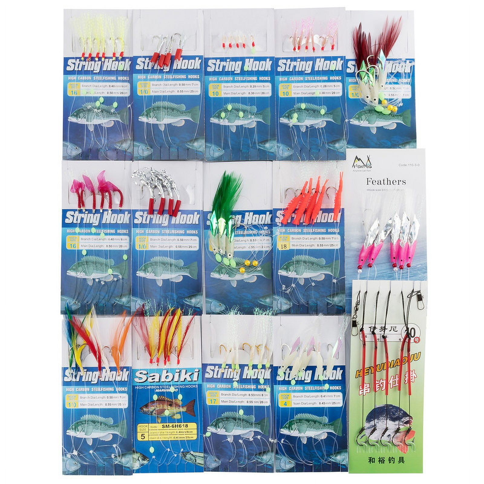 15 Packs Mackerel Feathers Hooks Bass Cod Lure Rigs Sea Boat Fishing Tackle