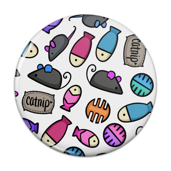 Cat Toys Mouse Fish Catnip Pattern Pinback Button Pin