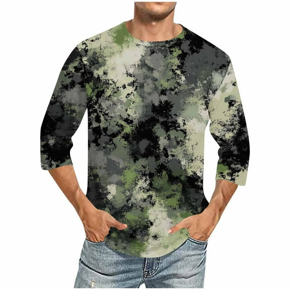 Inleife Men's & Big Men's Camouflage Print Bodybuilding T-Shirt Three Quarter Sleeve Motion Fitness Top
