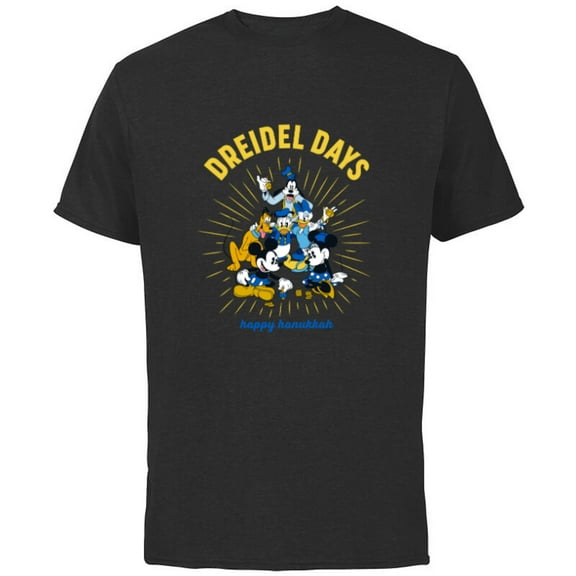Disney Mickey & Friends Happy Hanukkah Dreidel Days - Short Sleeve Cotton T-Shirt for Adults - Customized-Black
