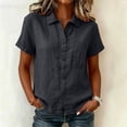 thumbnail image 3 of Women's Dress Shirts Causal Button Down Short Sleeve Shirt with Chest Pocket Breathable Linen Blouse for Women, 3 of 8