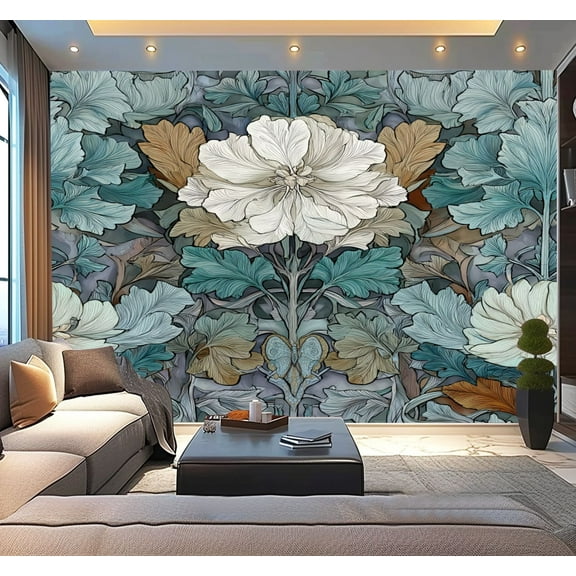 Peel and Stick Wallpaper Dusky Neutrals Stylized Flowers Butterfly Motif Floral Petals Curved Modern Art Wall Mural Decor Self Adhesive and Removable 100in x 144in