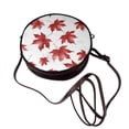 thumbnail image 3 of Leather Shoulder Round Bag 7.1×2.36in Fashion Casual Crossbody Bag Shoulder Bag For Work Travel Business Shopping Date Maple Leaves, 3 of 5