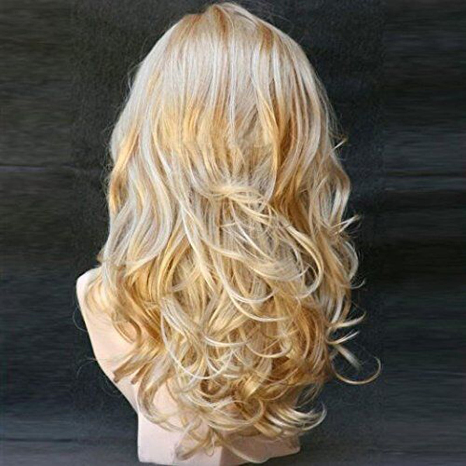 Golden Blonde Long Wavy Lace Front Wig for Women, Curly Synthetic Wig Heat Resistant Natural Looking Wigs(Gold,One Size)
