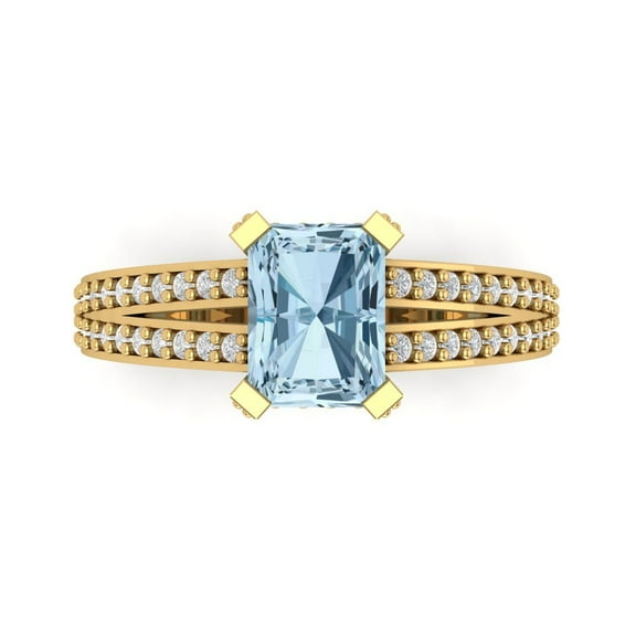Solitaire with Accents Engagement Ring for Women - 2.45ct Simulated Blue Diamond in 18K Yellow Gold Promise Ring