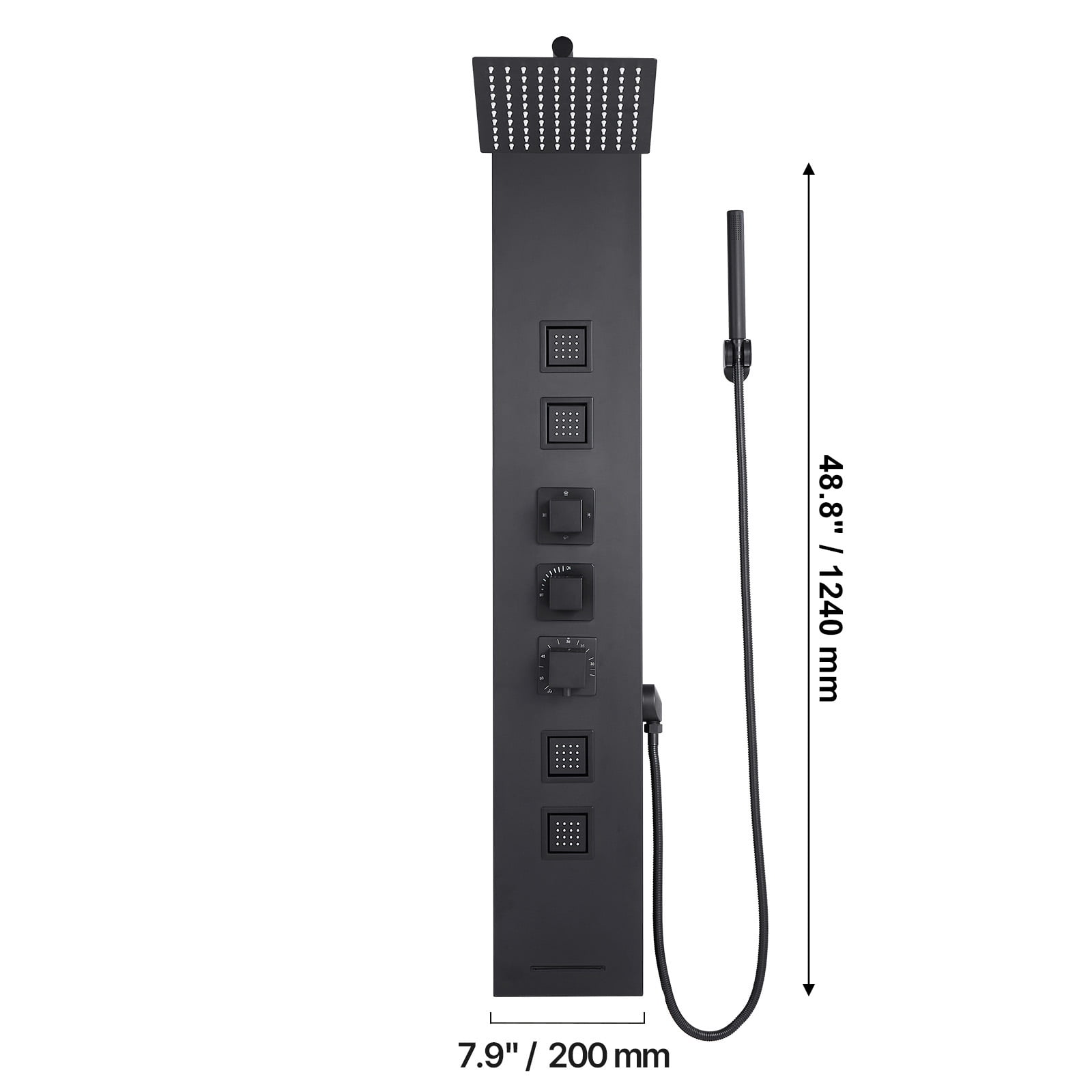 VEVOR Shower Panel Tower System with Rainfall Shower Head, 49 in Brushed Stainless Steel Shower Column, 4-Function Faucet, Wall-Mount Rain Massage System,with 4 Body Jets, Handheld,and Tub Spout