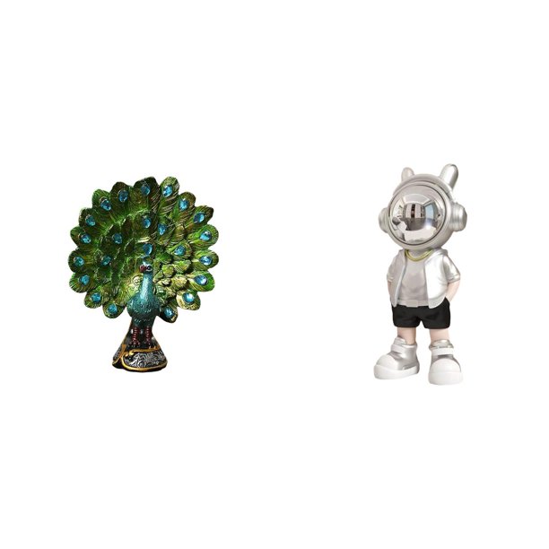 Figura de escritorio,Estatua de pavo real en estante,escritorio,decoración del hogar,Figuras decorativas creativas para la oficina y el hogar,Figura de escritorio,Estatua de astronauta para