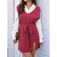 thumbnail image 4 of Womens Sweater Vest Dress Pattern Knitted Pullovers Sweaters V Neck Tie Waist Tank Sweater Dress Red L, 4 of 8