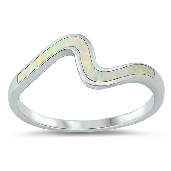 White Simulated Opal Wavy Design Ring Sterling Silver Size 10