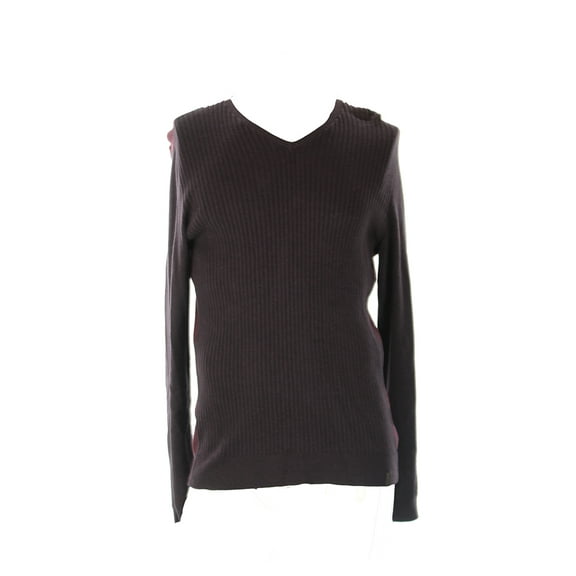 Calvin Klein Plum Ribbed Front V-Neck Sweater L