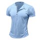 thumbnail image 4 of Ceisia Men's Slim-Fit Henley Neck Slub Cotton Short Sleeve T-Shirt Light Blue M Gifts, 4 of 7