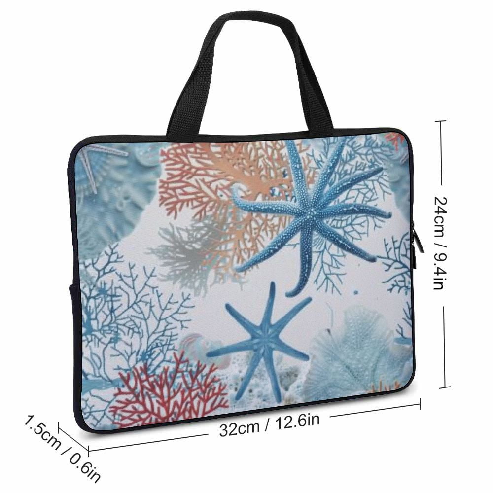 JRXY Starfish Coral Ocean Laptop Bag Diving Fabric Soft Carrying Travel Case Computer Protective Handle Case 12inch