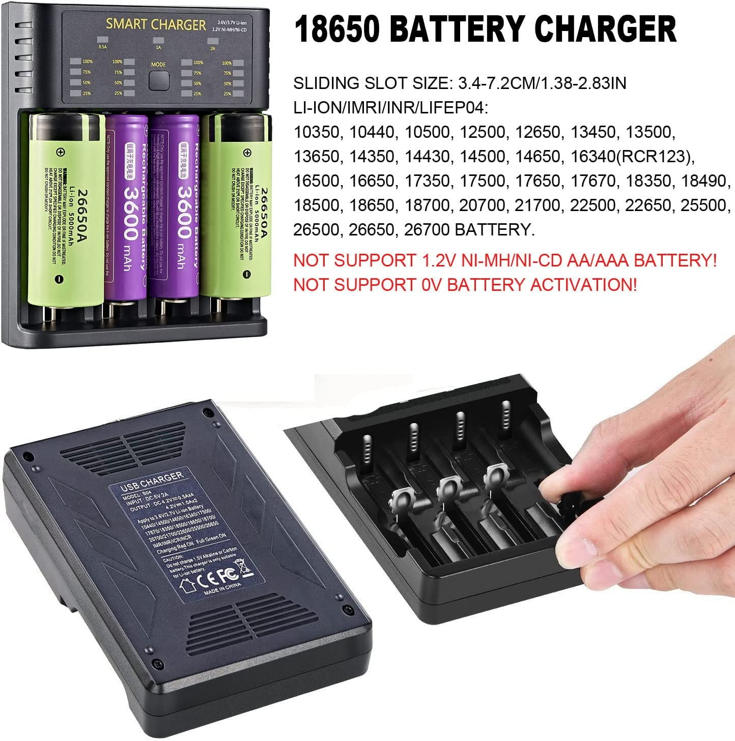 Factory direct 3,7 V au lithium rechargeable Super Charge Rapide chargeur  de batterie 4 ports USB avec câble pour  18650/14500/26650/18500/10440/18350/18650 - Chine Un chargeur portable et  chargeur de batterie de voiture prix