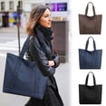 thumbnail image 1 of Bolso de mano para mujer Gran bolso de nylon con hebilla de esterilla de yoga – Bolso ligero con asa superior, múltiples bolsillos, negro/azul oscuro/café, 13,7"L x 5,5"An x 13,3"H, 1 of 9