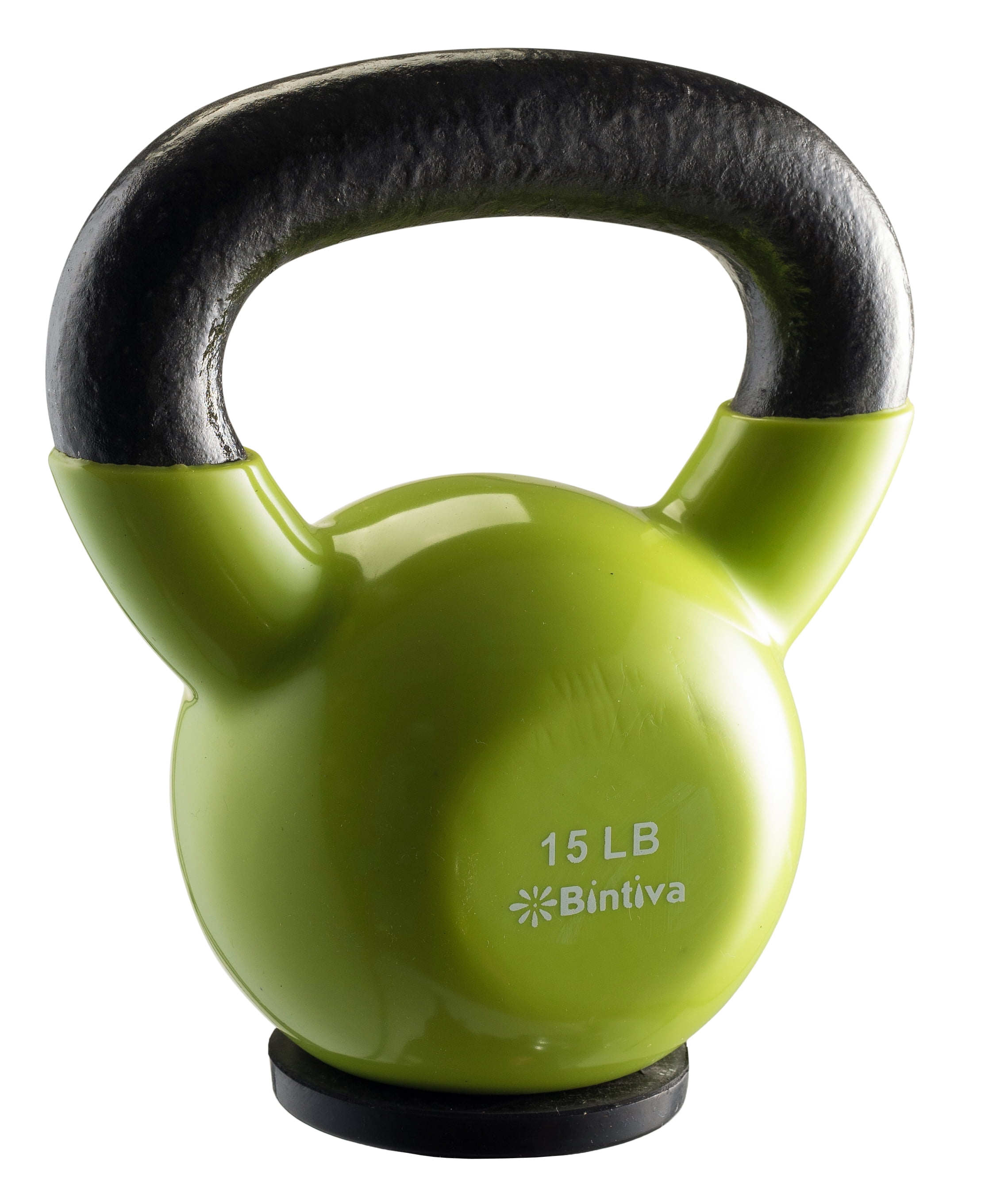Bintiva Professional Grade, Vinyl Coated, Solid Cast Iron Kettlebells Light Green 15lb