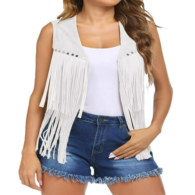 Women‘s Open Front Sleeveless Jacket Hippie Waistcoat with Tassel