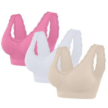 Tao Tao Womens 3 Pack Bra - Wireless Bra Pack  Solid Color Seamless Bra Hot Pink 2XL