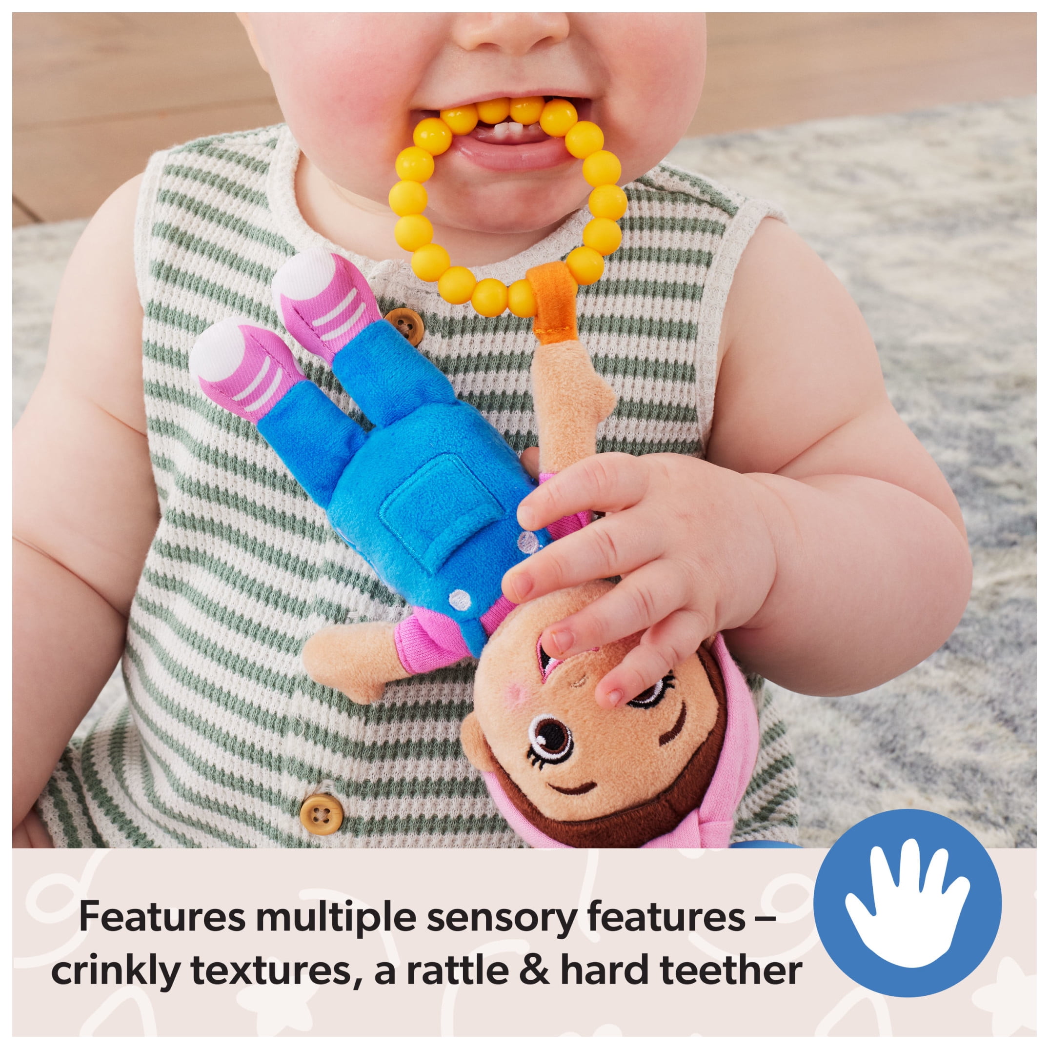 Ms. Rachel Official Sensory Take-Along Plush Toy with Baby Rattle & Clip