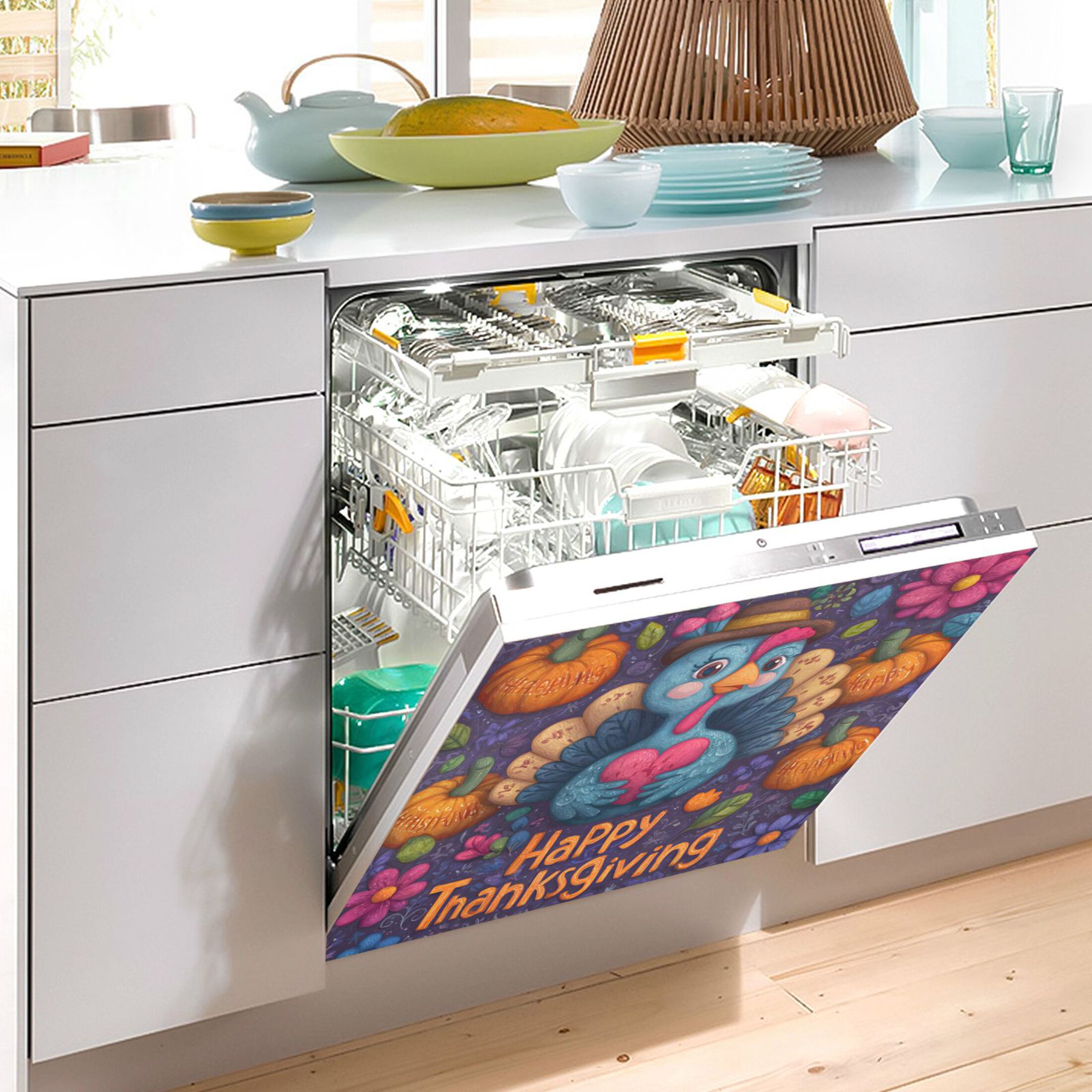 Dishwasher Magnetic Refrigerator Magnet Cover Sticker Home Decorative 23"x26" Thanksgiving Turkey Design