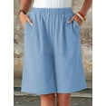 thumbnail image 6 of Shorts for Women Knee Length High Waisted Cotton Elastic Wasit Summer Dressy Casual Long Shorts Light Blue XXL, 6 of 8