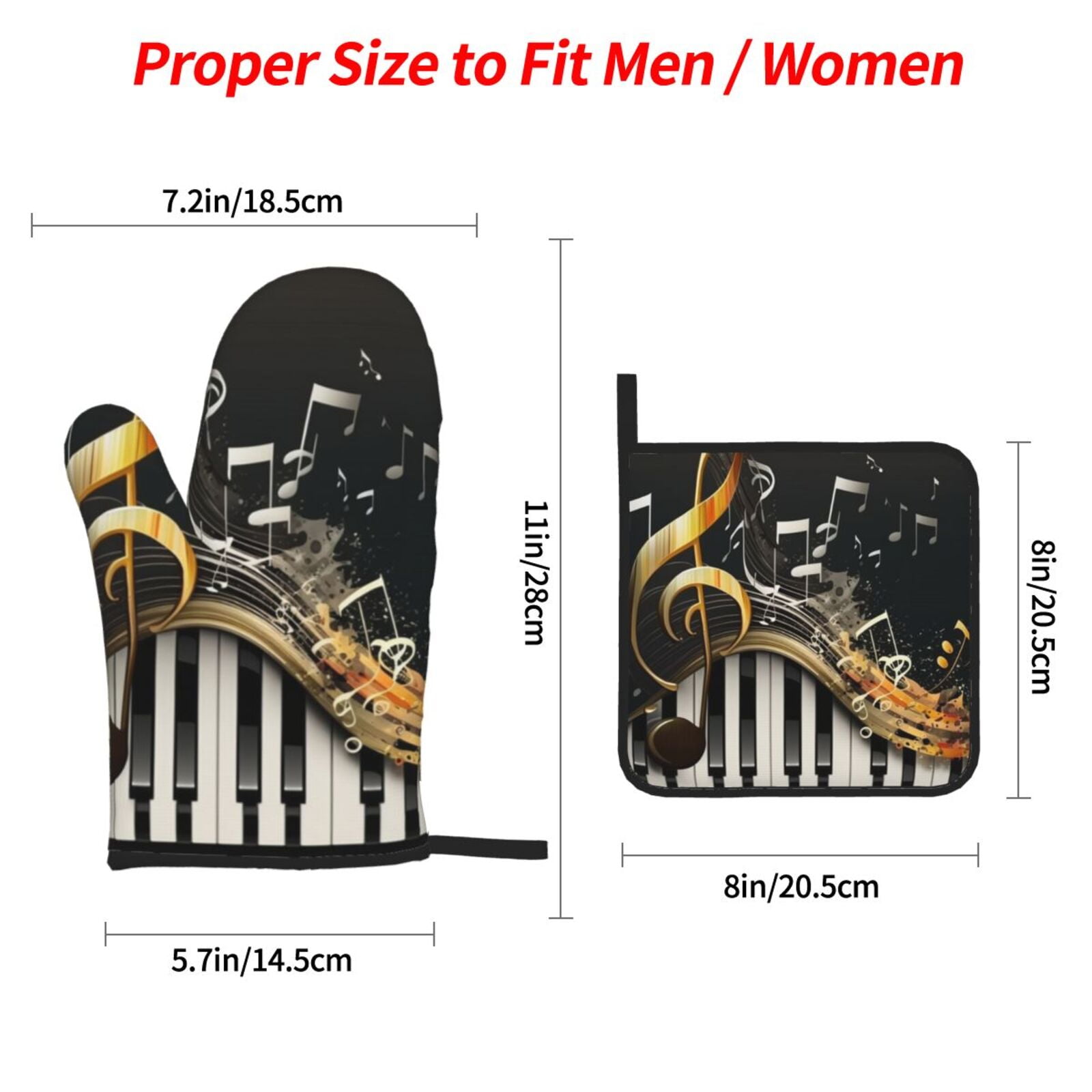 Music Cool Piano Vintage 4Pcs Oven Mitts and Pot Holders Sets Oven Kitchen Gloves Hot Pads for Cooking BBQ Baking Grilling