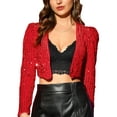 thumbnail image 1 of INSPIRE CHIC Women's Party Shiny Sequin Long Sleeve Open Front Shrug Cropped Jacket L Red, 1 of 6
