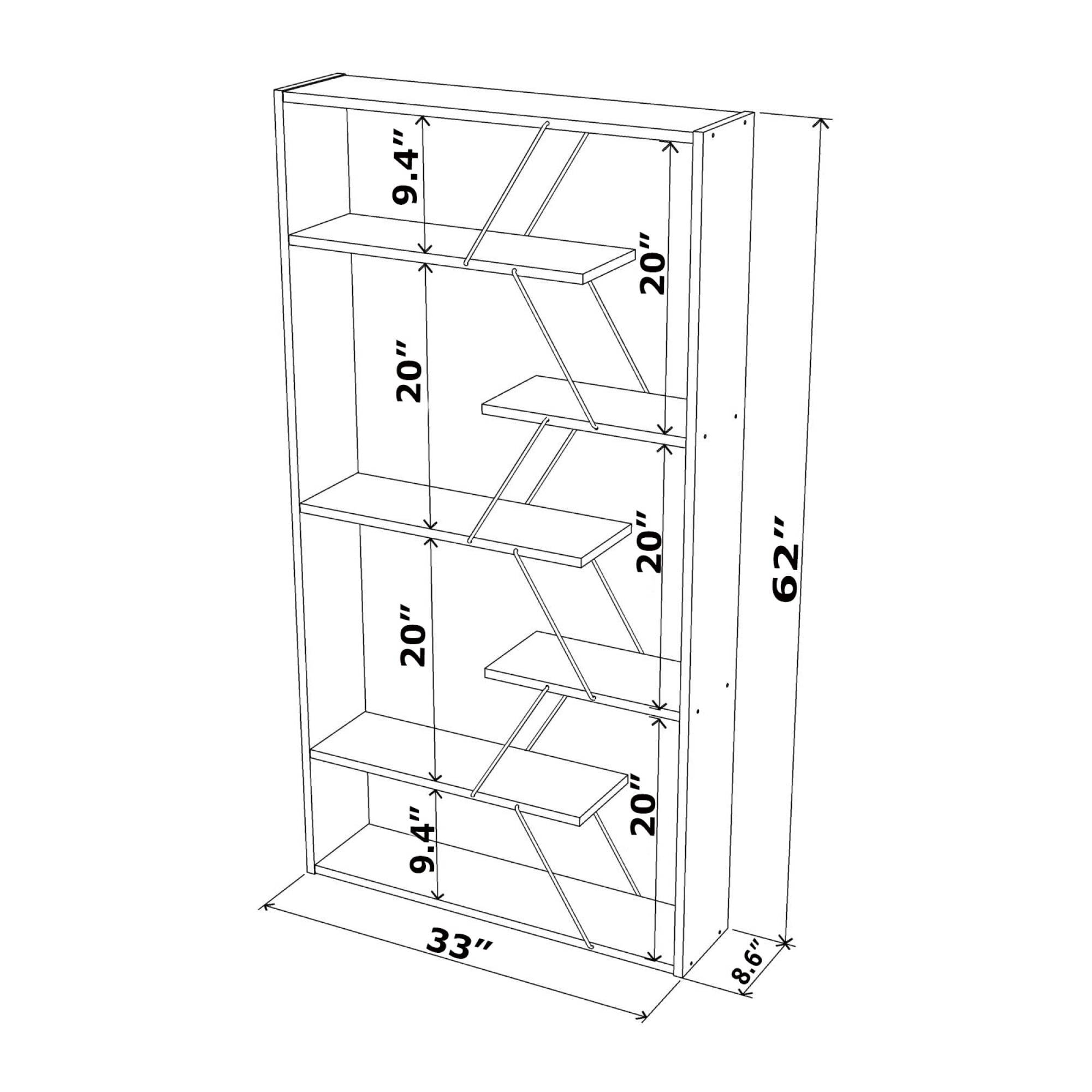 ZHAOXIXING Furniture Wood Frame Etagere Open Back 6-Shelf Bookcase, Walnut/Chrome