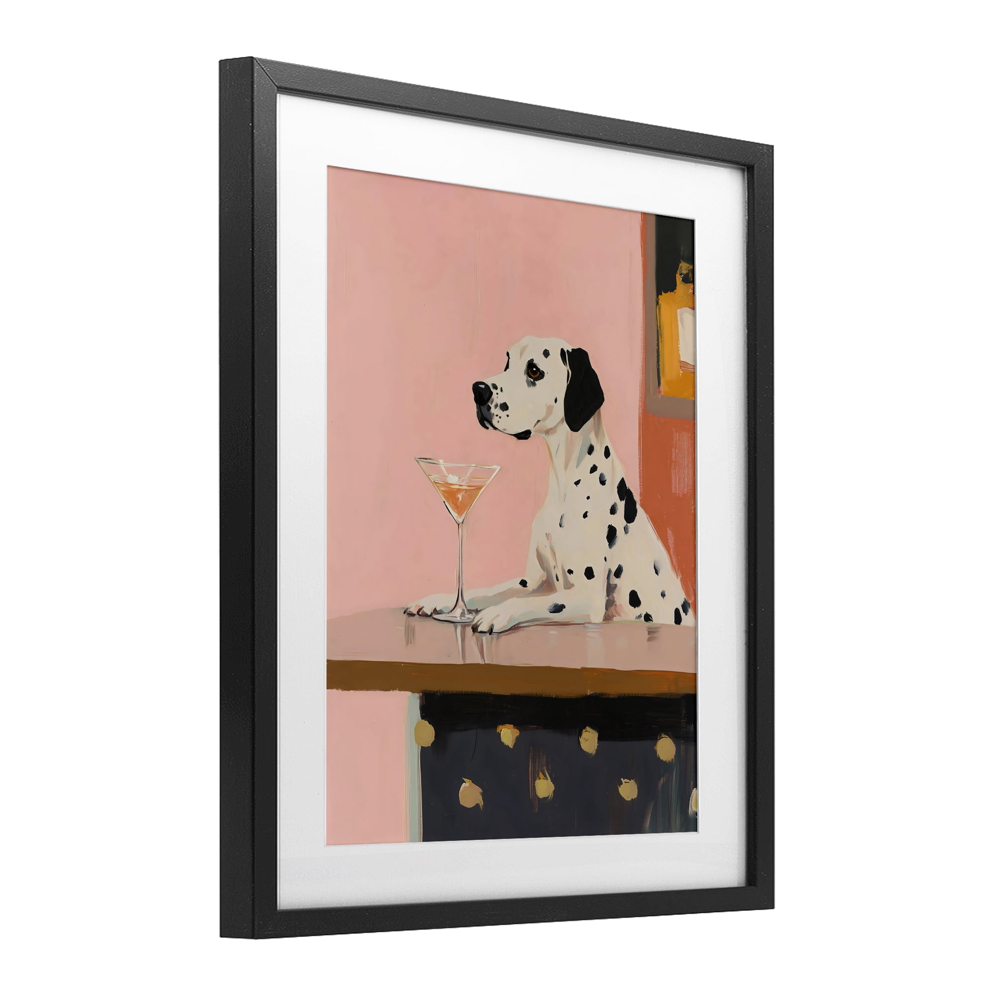 Stupell Industries Dalmatian at Cocktail Bar Black Framed Print Under Glass, design by The Prints Vibe