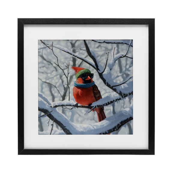 Stupell Industries Winter Cool Cardinal Black Framed Print Under Glass design by Jim Baldwin, 13 x 13