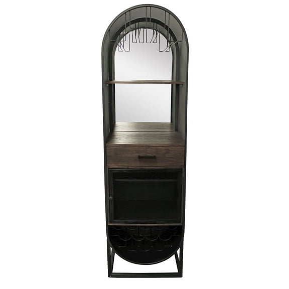 Felix Tall Wine Cabinet Home Bar in Transitional Black Finish on Solid Wood