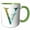 Green/White, variant on 3drose, Turquoise and Image of Gold Leafy Monogram Initial V, 11oz Mug