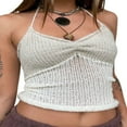 thumbnail image 2 of Womens Halter Crop Cami Tops  Sleeveless Contrast Color Slim Fit Ruched Knit Camisole, 2 of 4