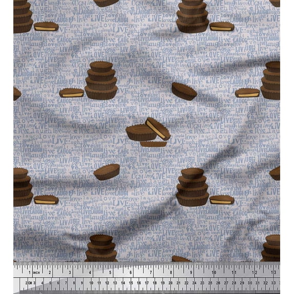 Soimoi Gray polyester Crepe Fabric Text & Cupcakes Food Fabric Prints By Yard 42 Inch Wide