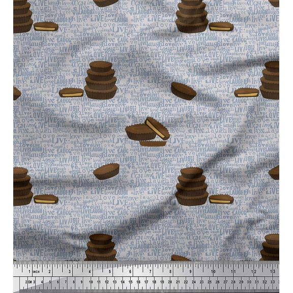 Soimoi Gray Poly Georgette Fabric Text & Cupcakes Food Print Sewing Fabric Yard 42 Inch Wide