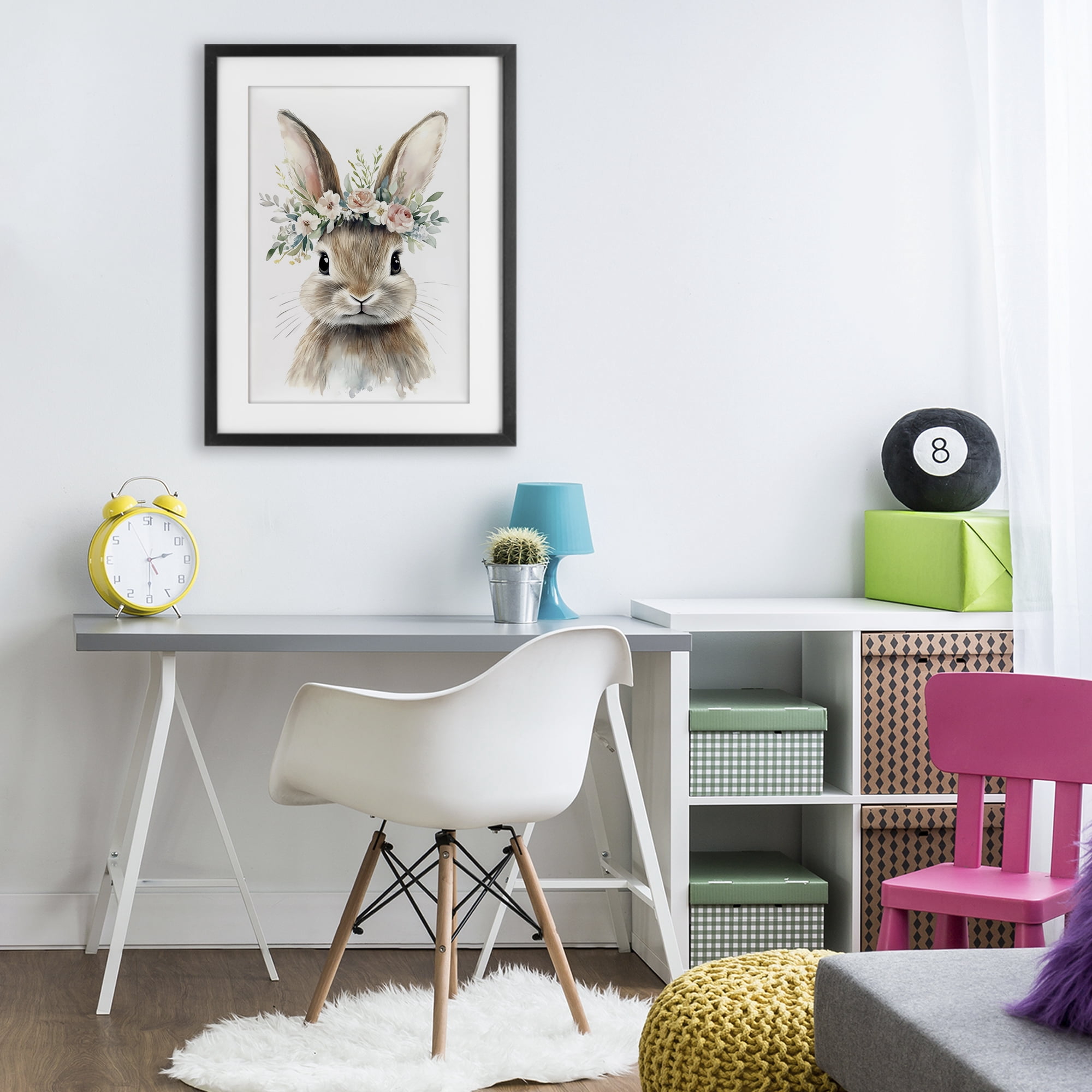 Stupell Industries Flower Adorned Baby Rabbit Black Framed Print Under Glass, design by Creative Studio
