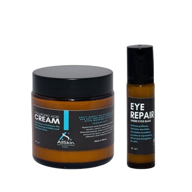 Kit antiedad para hombre con crema facial y roll on para contorno de ojos con ácido hialurónico