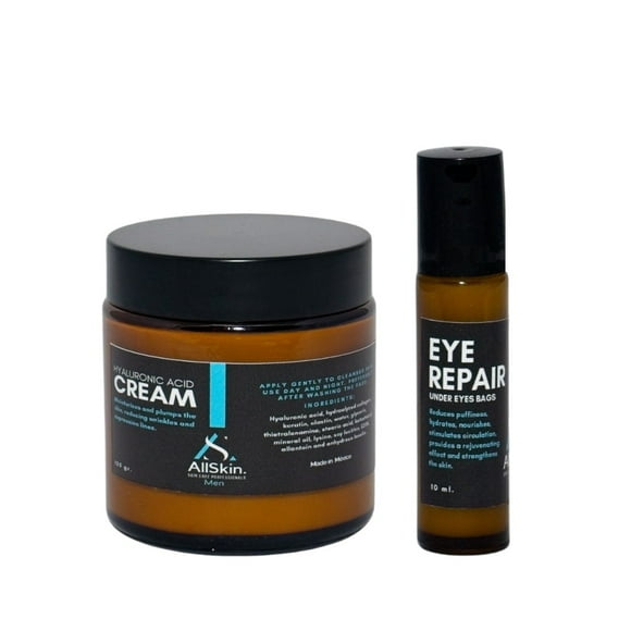 Kit antiedad para hombre con crema facial y roll on para contorno de ojos con ácido hialurónico