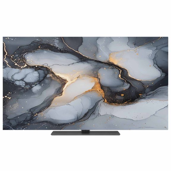 Marble Black TV Dust Cover,Stretchable TV Screen Desktop Computer Protector Cover,Ink Painting Modern Art Abstract Television Dustproof Slipcover Indoor Outdoor for 7075 Inch Flat or Curved TVs