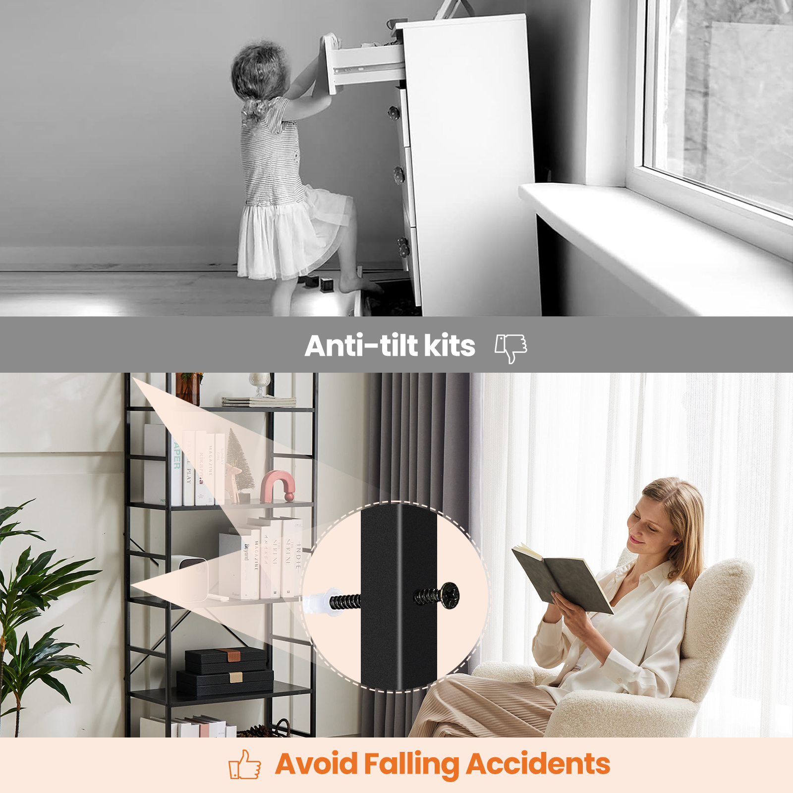 Aukfa 5 Tier Bookcase, Tall Bookshelf Storage Organizer for Home Office, Wood & Metal, Black