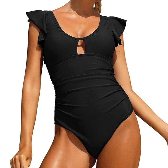 Vedolay Swimsuit For Women Women's Plus Size One Piece Swimsuit Floral Printed Swimdress Cover Up Skirtini Bathing Suit,Black XXL